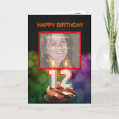 写真、ケーキとキャンドル付き12誕生日を追加 カード (正面)