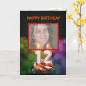 写真、ケーキとキャンドル付き12誕生日を追加 カード (黄色い花)