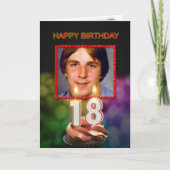 写真、ケーキとキャンドル付き18誕生日を追加 カード (正面)