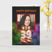 写真、ケーキとキャンドル付き39誕生日を追加 カード (黄色い花)