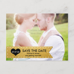 写真 ゴールドホイル おしゃれな バナー SAVE THE DATE ポストカード