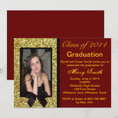 写真 ゴールド グリッター 卒業おめでとう 招待状 (正面/裏面)