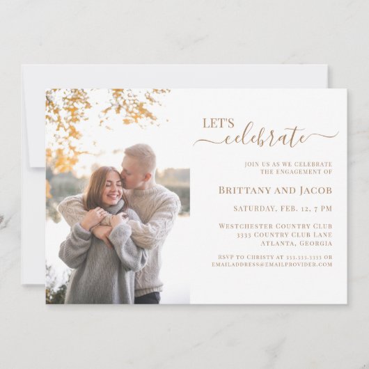 写真 ゴールド 結婚 婚約 パーティー 招待状 (正面)