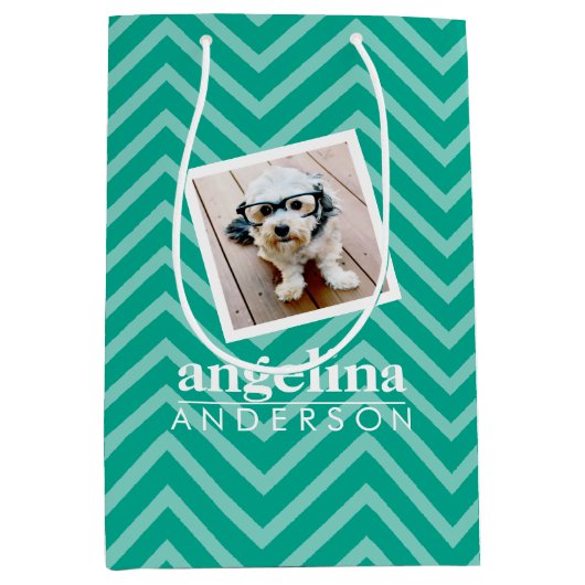 写真:シェブロン模様と名前をカスタムする ミディアムペーパーバッグ (正面)