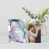 写真 シルバーフレーム 抽象的な梅の花 ティール 流れるインク サンキューカード (スタンド正面)