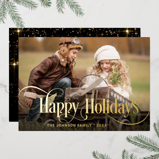 写真 シンプルでエレガントなスパークルクリスマス ゴールド 箔シーズンカード