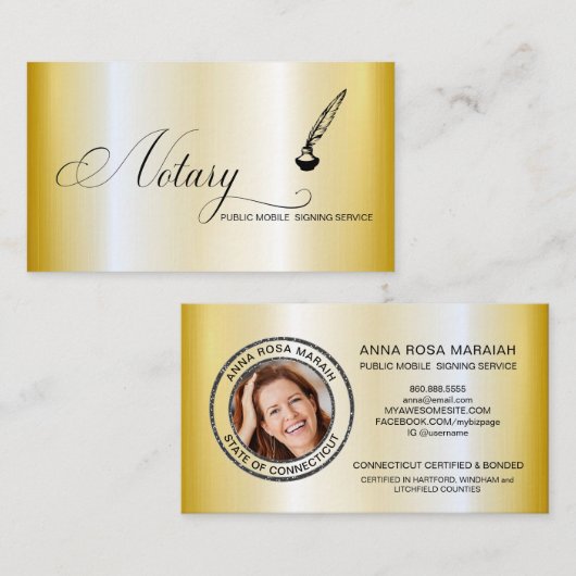 *～*写真 – スタンプペンフェザー署名エージェント公証人 名刺 (正面/裏面)