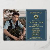 写真 |スターオブデイヴィッドダークブルーバー(ユダヤ教の)バル・ミツバー 箔招待状 (正面)