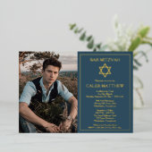 写真 |スターオブデイヴィッドダークブルーバー(ユダヤ教の)バル・ミツバー 箔招待状 (立ち正面)