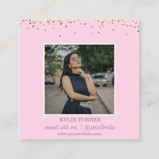 写真 |ソーシャルメディア |ピンクグリッター | QRコード スクエア名刺 (正面)