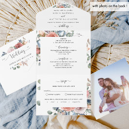 写真、ダスティブルーピーチと赤面結婚ズとRSVP オールインワン招待状