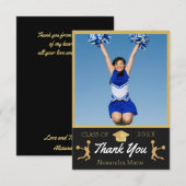 写真 チアリーダー 黒 金 白 卒業 サンキューカード (正面/裏面)