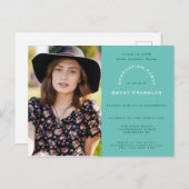 写真/ティール(緑がかった色)/タイポグラフィ/卒業パーティー インビテーションポストカード (正面/裏面)