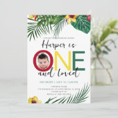写真 トロピカル ワイルド ワン アロハ ルアウ 1歳誕生日 招待状 (スタンド正面)