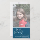 写真 – ハッピーホリデーと1枚の大きなフォトブルー シーズンカード (正面)