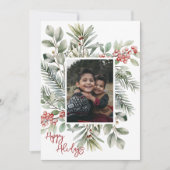 写真 ハッピー ホリデー 松 ホーリー 赤 シーズンカード (正面)