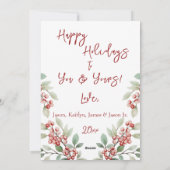 写真 ハッピー ホリデー 松 ホーリー 赤 シーズンカード (裏面)