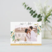 写真、ハニーホワイトフローラ結婚式の日付を保存 ポストカード (スタンド正面)