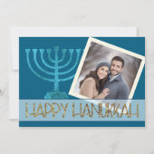 写真 ハヌカ ブルー ホワイト ゴールド メノーラー グリッター シーズンカード (正面)
