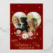 写真 ハート ゴールド グリッター ハート バレンタインデー 赤 箔シーズンカード (正面)