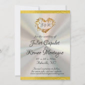 写真、ハート、リボン – ホワイトパール/金ゴールド セーブザデート (裏面)