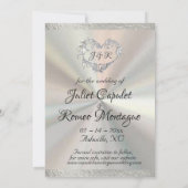 写真、ハート、リボン – 白/銀 セーブザデート (裏面)