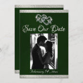 写真、ハート&リボン – Emerald/Silver セーブザデート (正面/裏面)