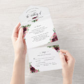 写真、バーガンディ赤面結婚の穴あきRSVP付き オールインワン招待状 (貼ってはがせる)