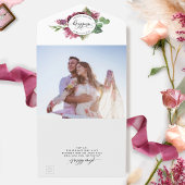 写真、バーガンディ赤面結婚の穴あきRSVP付き オールインワン招待状