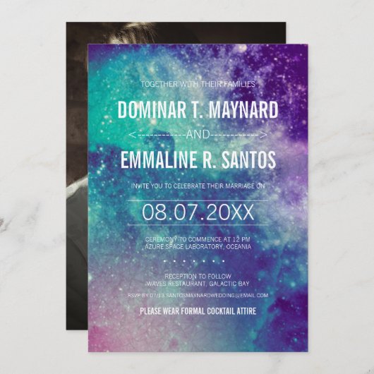 写真 パステル ギャラクシー ウェディング 招待状 (正面/裏面)