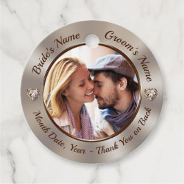 写真、パーソナライズされた結婚式の引き出物ラベル、Taupe フェイバータグ