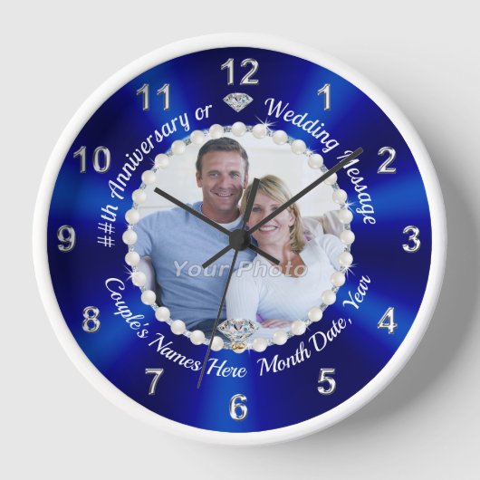 写真、パーソナライズされた記念日、任意の年 壁時計 (正面)