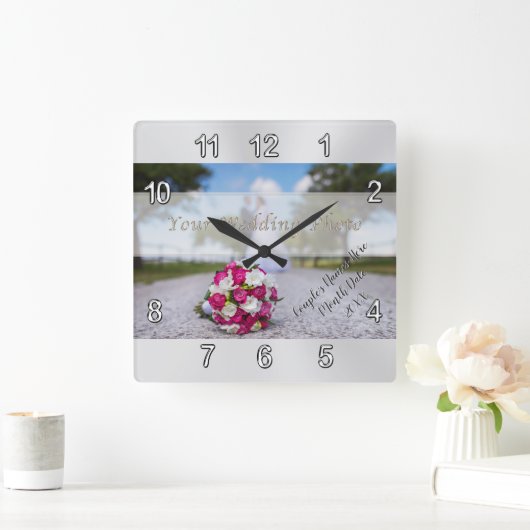 写真、パーソナライズな柱時計の結婚祝いのアイディア スクエア壁時計 (ホーム)