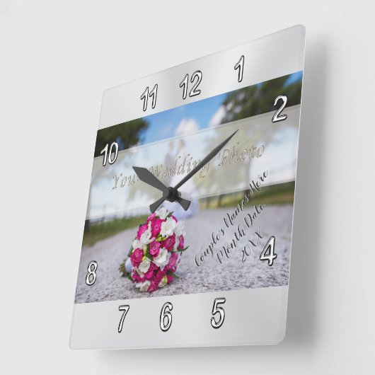 写真、パーソナライズな柱時計の結婚祝いのアイディア スクエア壁時計 (傾斜)