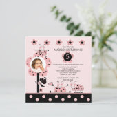 写真 ピンクとブラックのテントウムシ 誕生日招待状 招待状 (スタンド正面)