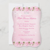 写真 ピンクのバラの花の洗礼 赤ちゃんの女の子 招待状 (裏面)