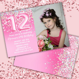 写真 ピンクのラメ 12歳の誕生日 招待状