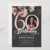 写真 ピンクの花 60歳の誕生日 オーダーメイド 招待状 (正面)