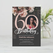 写真 ピンクの花 60歳の誕生日 オーダーメイド 招待状 (スタンド正面)