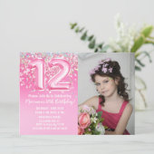 写真 ピンク グリッター 12歳の誕生日 招待状 (スタンド正面)