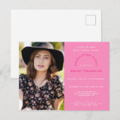 写真/ピンク/タイポグラフィ/卒業パーティー インビテーションポストカード (正面/裏面)