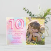 写真 ピンク レインボー 10歳の誕生日 招待状 (スタンド正面)