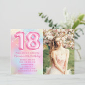 写真 ピンク レインボー 18歳の誕生日 招待状 (スタンド正面)