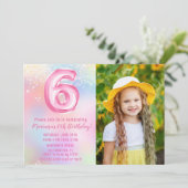 写真 ピンク レインボー 6歳の誕生日 招待状 (スタンド正面)