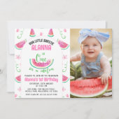 写真 ピンク ワン インマ メロン 1歳の誕生日 招待状 (正面)