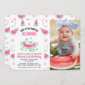 写真 ピンク ワン インマ メロン 1歳の誕生日 招待状 (正面/裏面)