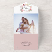 写真、ピンク、赤面、バーガンデ結婚ィーズ・ティアオフRSVP オールインワン招待状 (外側)