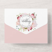 写真、ピンク、赤面、バーガンデ結婚ィーズ・ティアオフRSVP オールインワン招待状 (裏面)