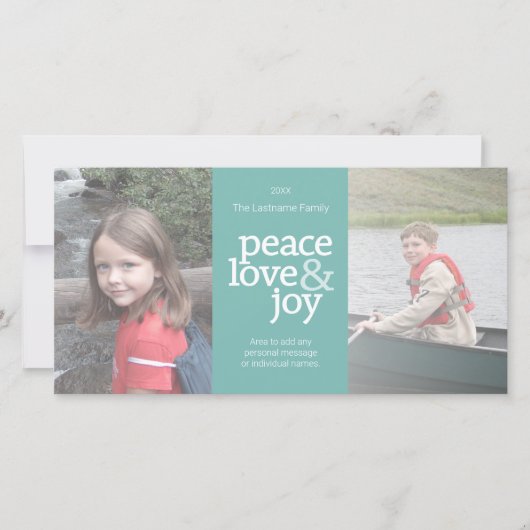 写真 – ピースラブ&ジョイ – パステルティール（緑がかった色）アクア シーズンカード (正面)