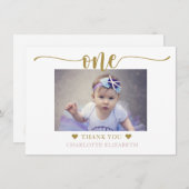 写真 ファースト バースデー パープル ゴールド サンキューカード (正面/裏面)